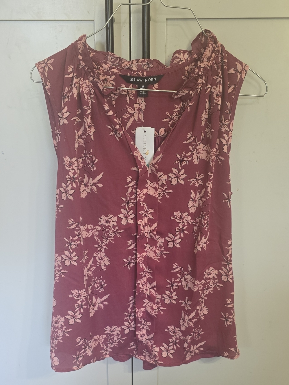 41 Hawthorn Rose-Mauve Floral Sleeveless V-Neck Blouse XS Petite
